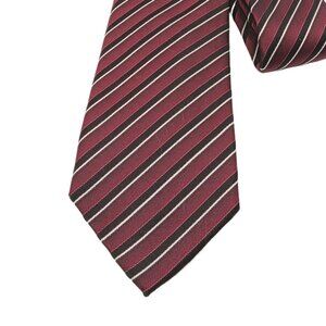 Marc Anthony Silk Tie Mens 60.5” Eggplant Black Ribbon Stripe Preppy Classic New